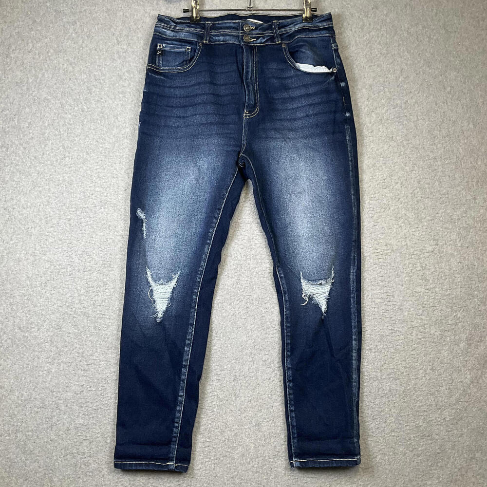Kancan Women's Size 30 Medium Wash Blue Distressed Button Fly Jeans